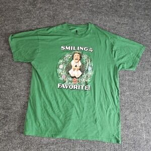 Elf Smiling Is My Favorite Shirt Mens XL Green Christmas Buddy Santa Holiday Tee